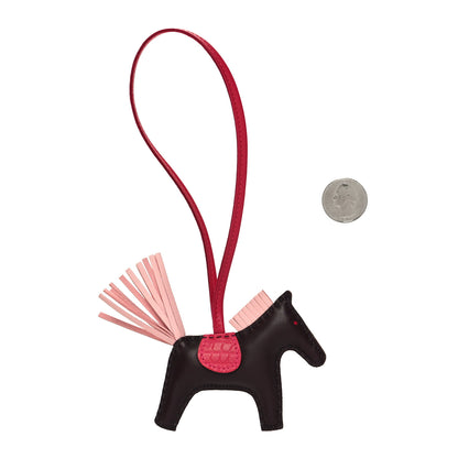 Hermes Milo Lambskin Matte Alligator Touch Grigri Rodeo Horse Bag Charm PM Rouge Sellier FRAMBOISE Rose Sakura 2 of 4