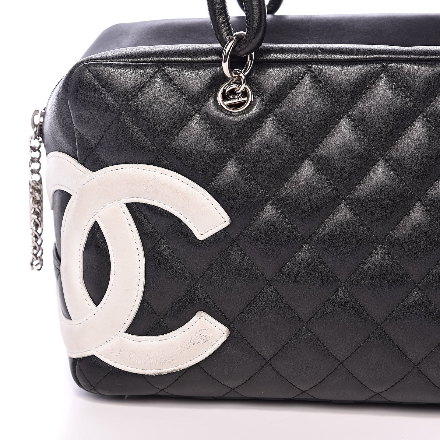 Calfskin Quilted Large Cambon Bowler Black White