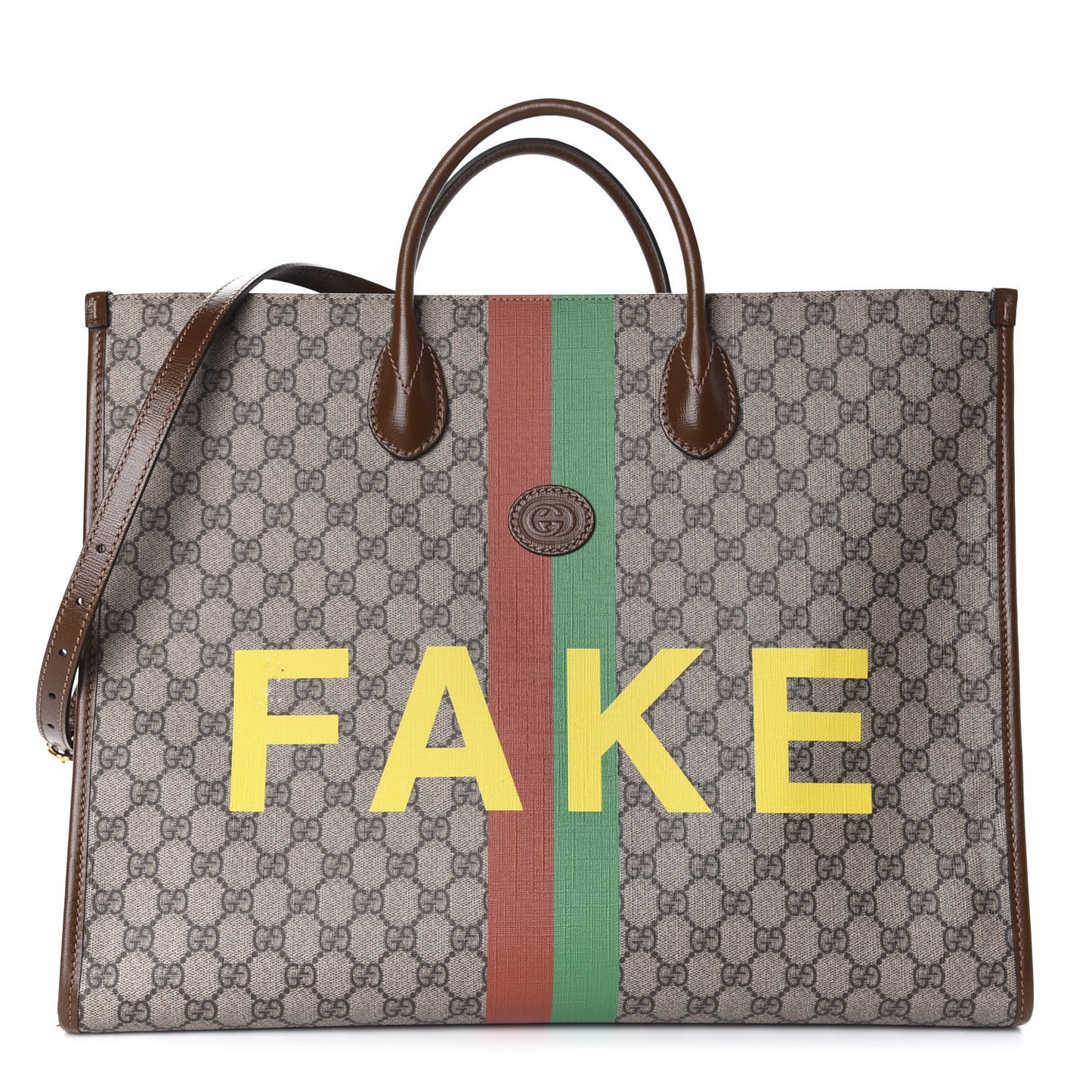 GG Supreme Monogram Fake/Not Large Retro Interlocking G Tote Bag Beige Brown Sugar