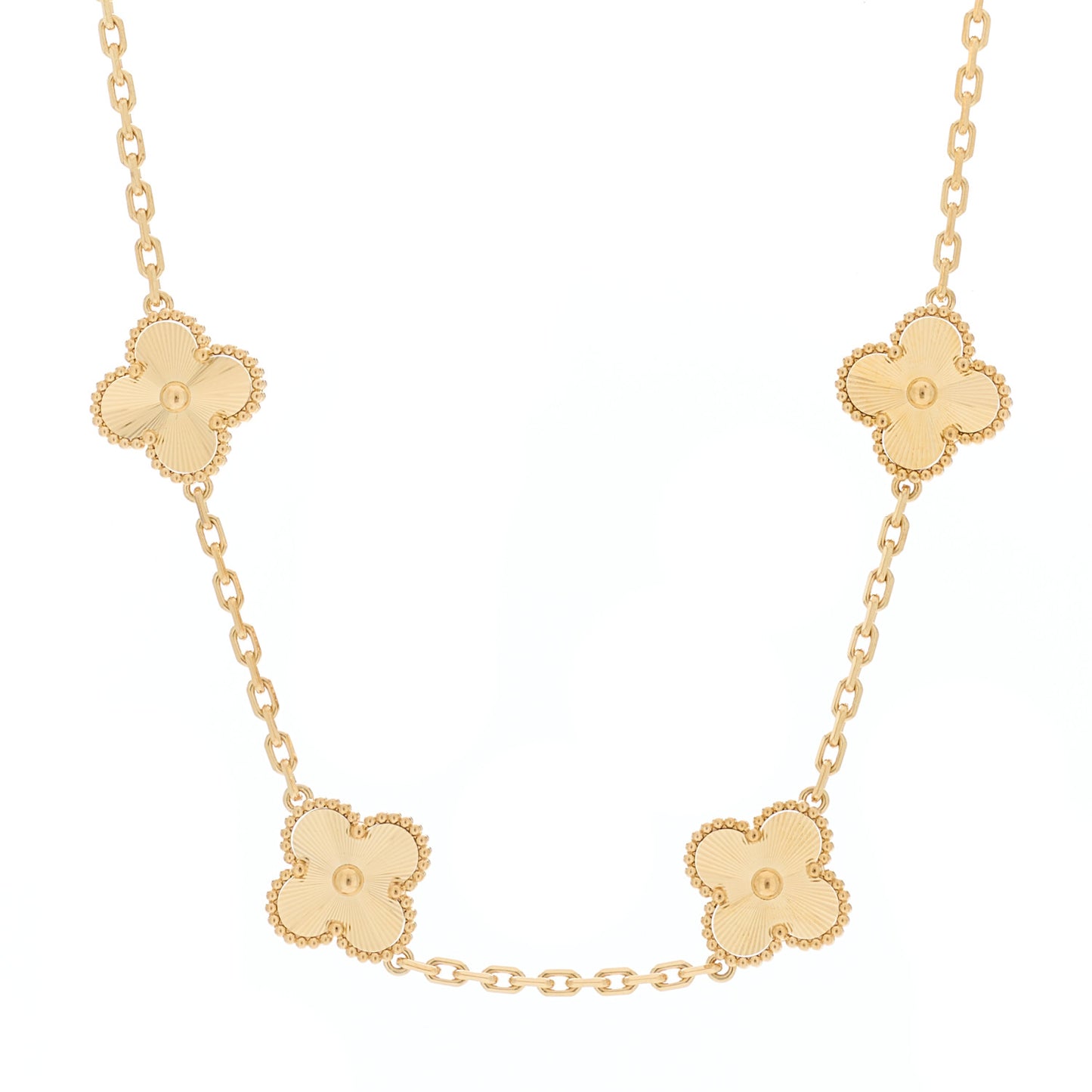 18K Yellow Gold 10 Motifs Guilloche Vintage Alhambra Necklace
