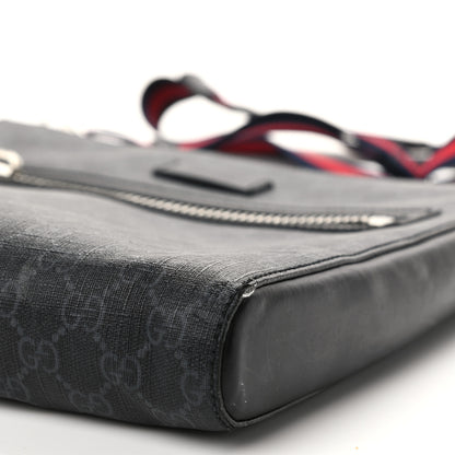 Gucci GG Supreme Monogram Appia Calfskin Web Flat Messenger Bag Black Grey 10 of 12