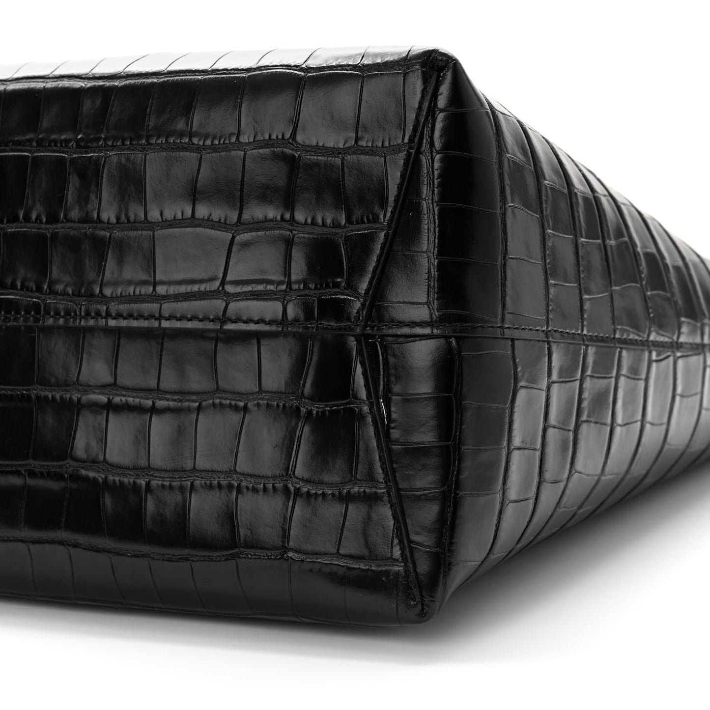 Calfskin Crocodile Embossed Large Shopping Tote Black