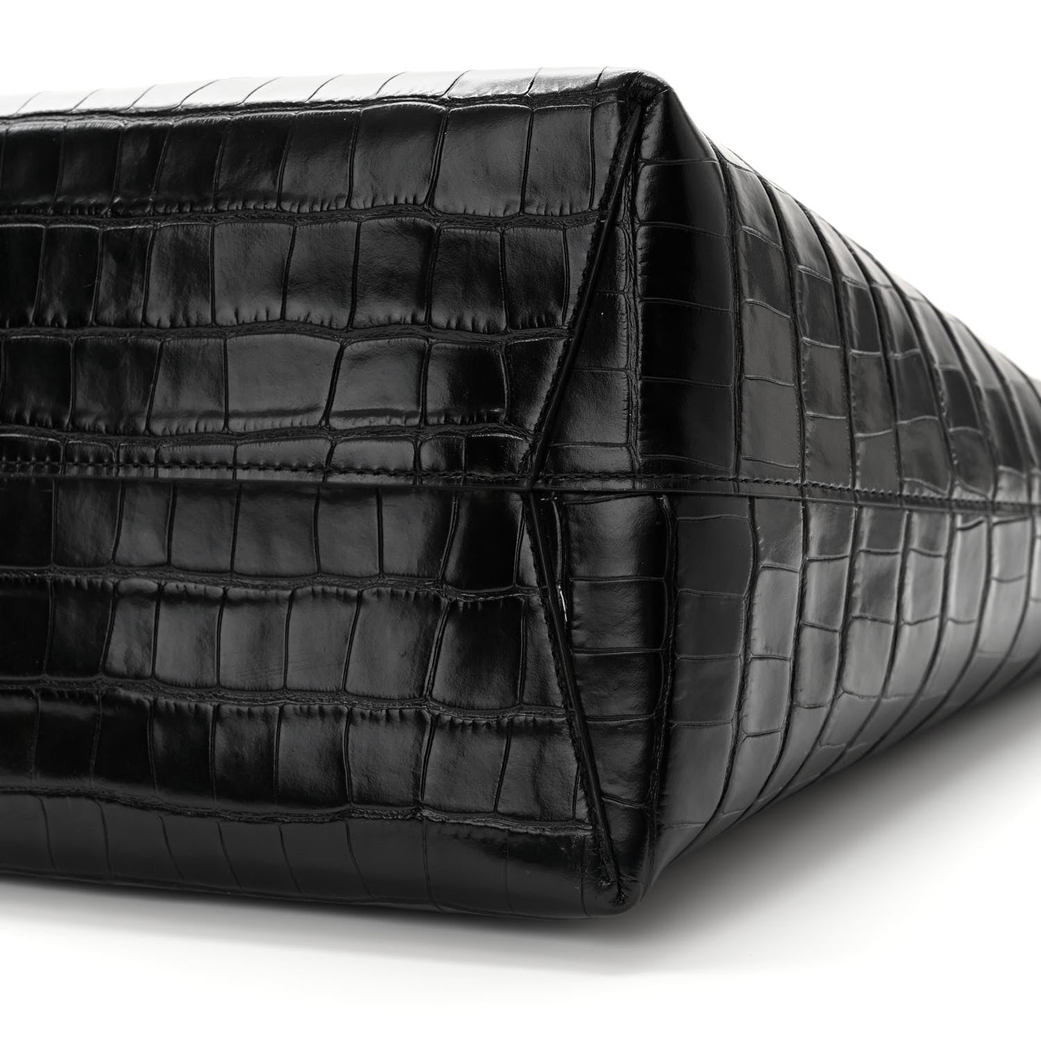 Mansur Gavriel Calfskin Crocodile Embossed Large Shopping Tote Black 11 of 12