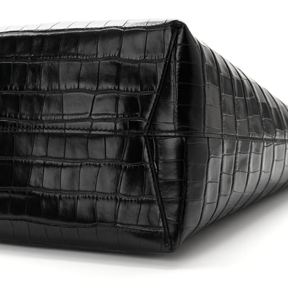 Mansur Gavriel Calfskin Crocodile Embossed Large Shopping Tote Black 11 of 12