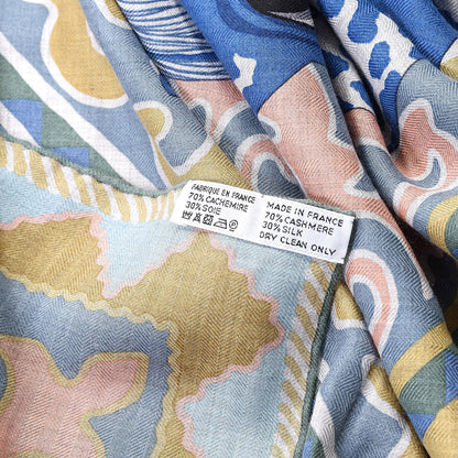 Hermes Cashmere Silk Appaloosa Des Steppes Shawl 140 Gris Chine Bleu Rosi 7 of 7