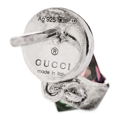 Gucci Sterling Silver Green Pink Cubic Zirconia Blind for Love Heart Earrings 4 of 5