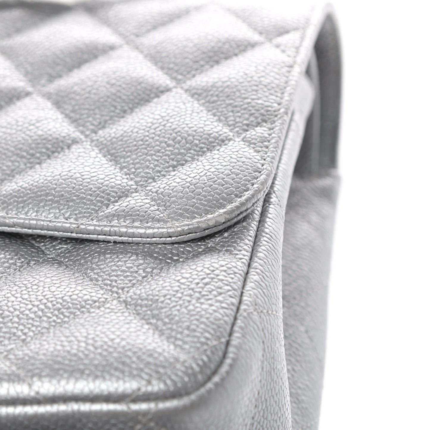 Metallic Caviar Quilted Jumbo Double Flap Silver