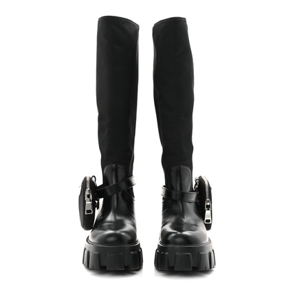Prada Spazzolato Rois Re-Nylon Metal Triangle Logo Monolith Pouch Pocket 55mm Tall Boots 39 Black 2 of 8