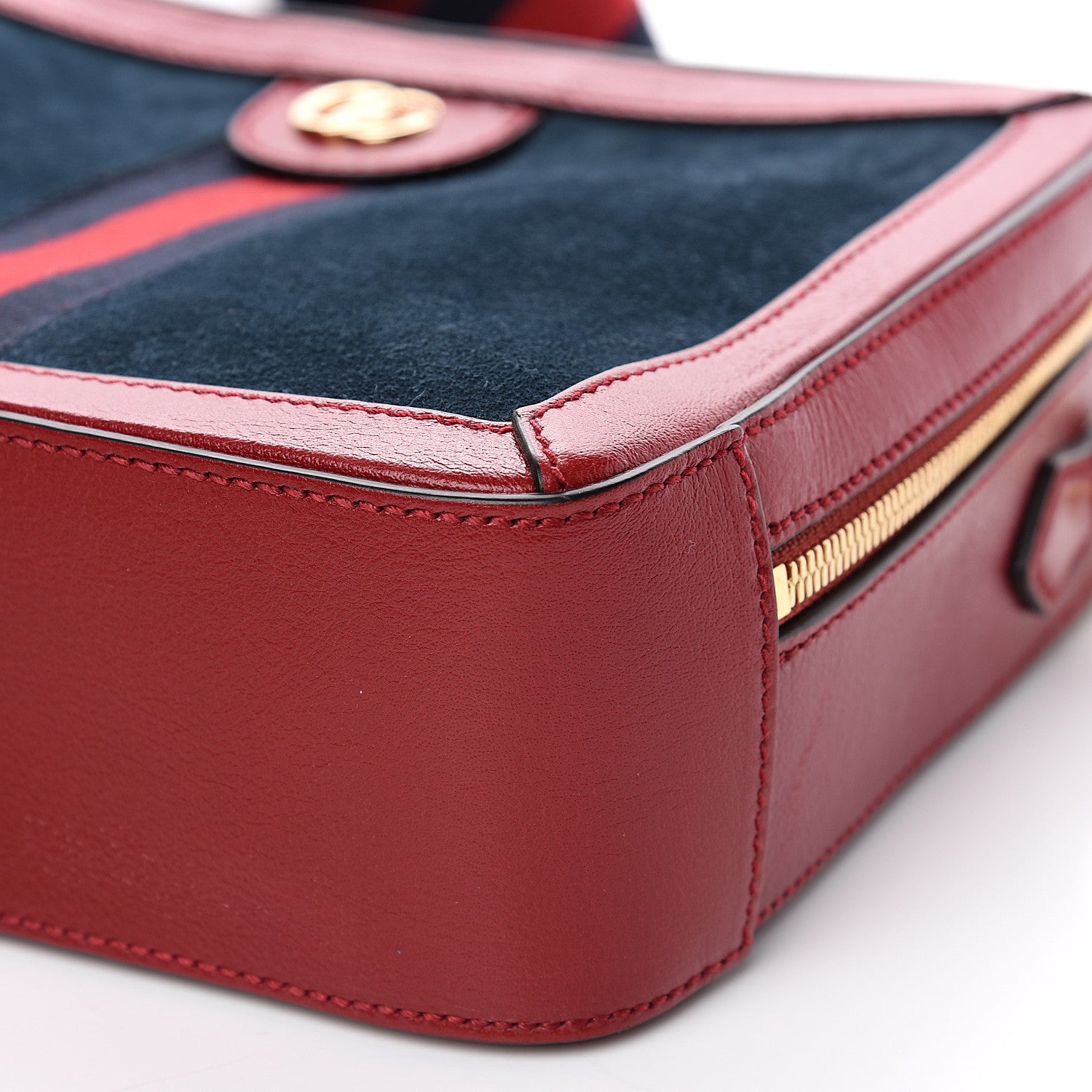Gucci Suede Calfskin Web Small Ophidia Top Handle Shoulder Bag New Blue Romantic Cherry 9 of 11