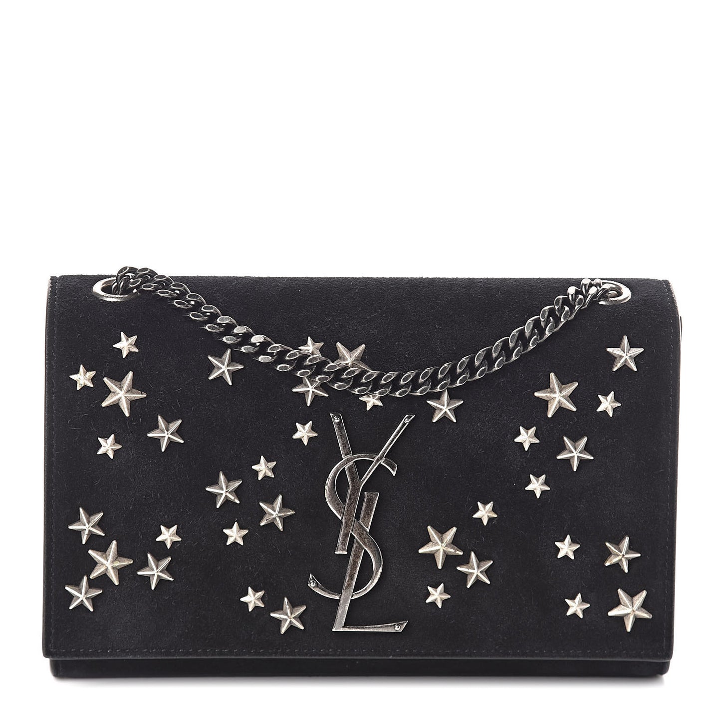 Suede Star Studded Monogram Small Kate Satchel Black