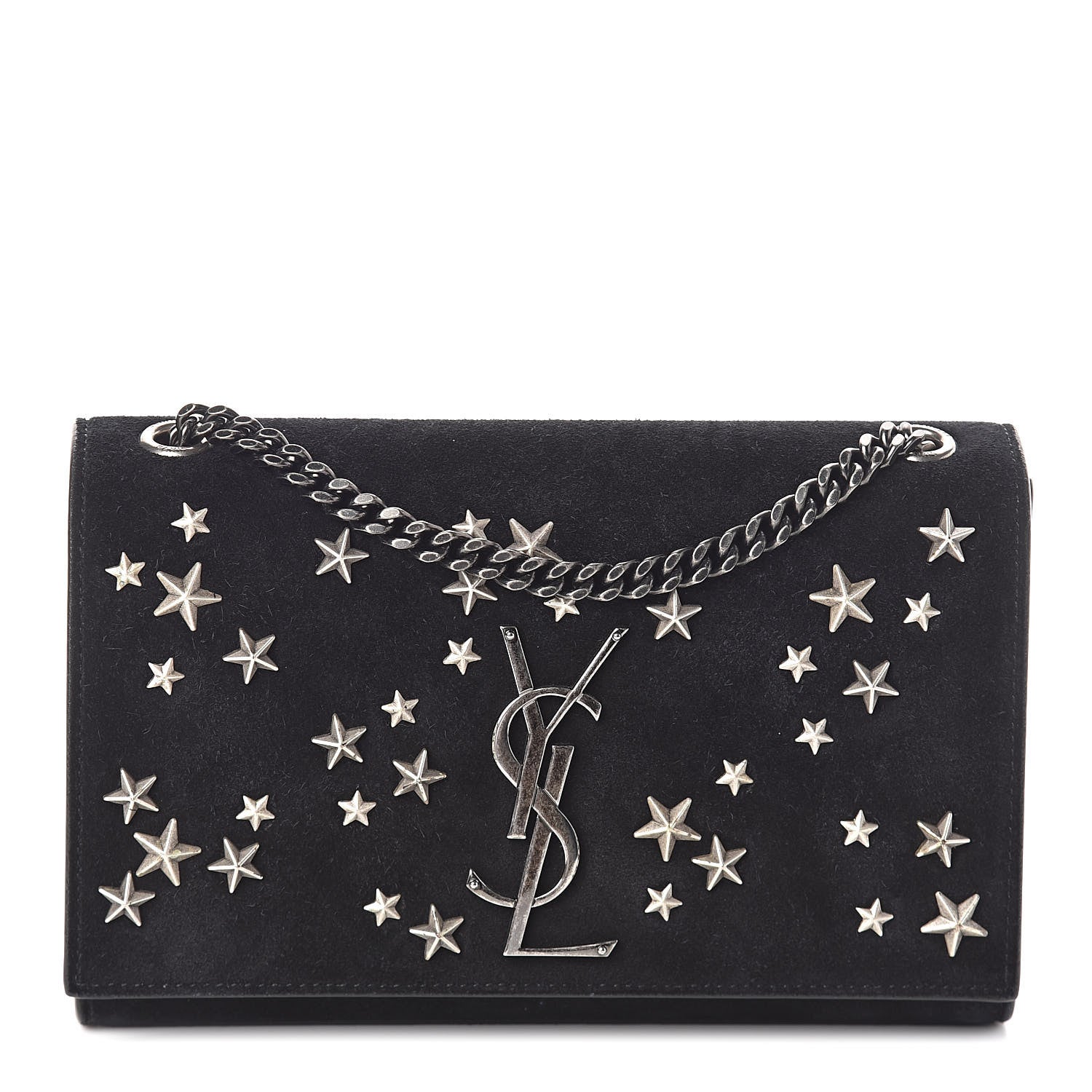 Saint Laurent Suede Star Studded Monogram Small Kate Satchel Black 1 of 9