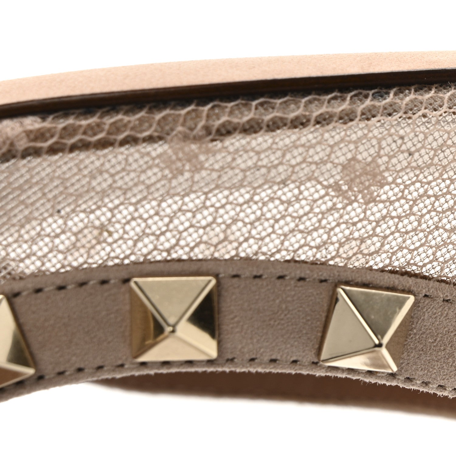 Valentino Garavani Mesh Calfskin Rockstud Ankle Strap 100mm Pumps 37 Biscotto 10 of 13