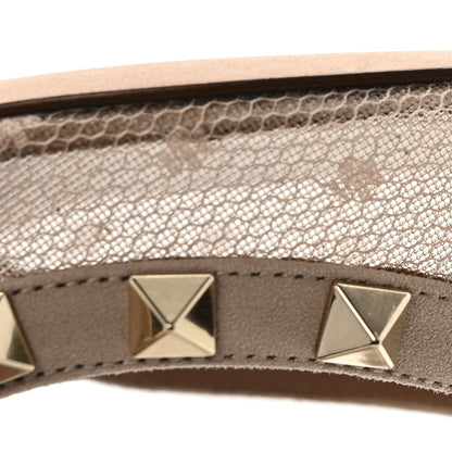 Valentino Garavani Mesh Calfskin Rockstud Ankle Strap 100mm Pumps 37 Biscotto 10 of 13