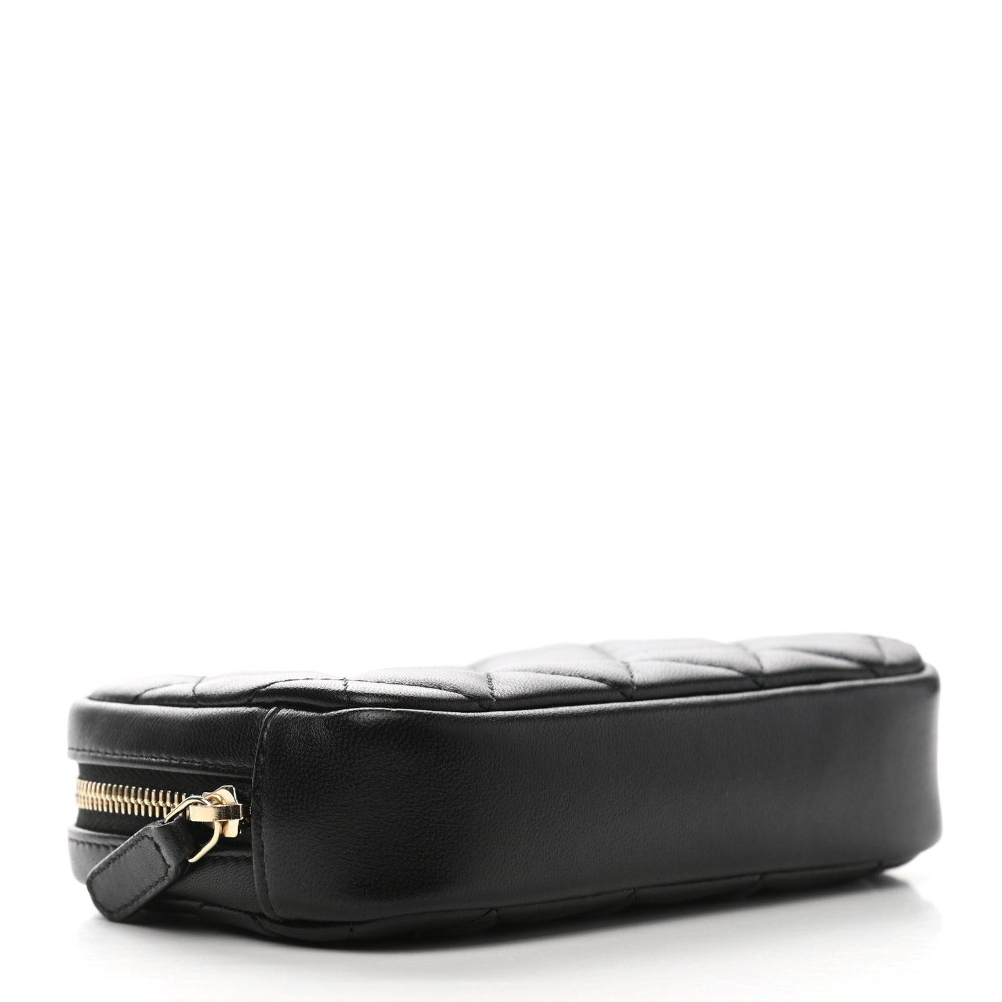 Lambskin Quilted Small Curvy Pouch Cosmetic Case Black