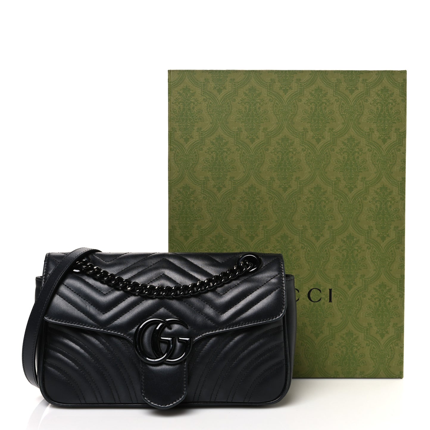 Calfskin Matelasse Monochrome Small GG Marmont Shoulder Bag Black