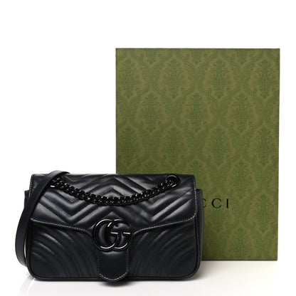 Gucci Calfskin Matelasse Monochrome Small GG Marmont Shoulder Bag Black 11 of 12