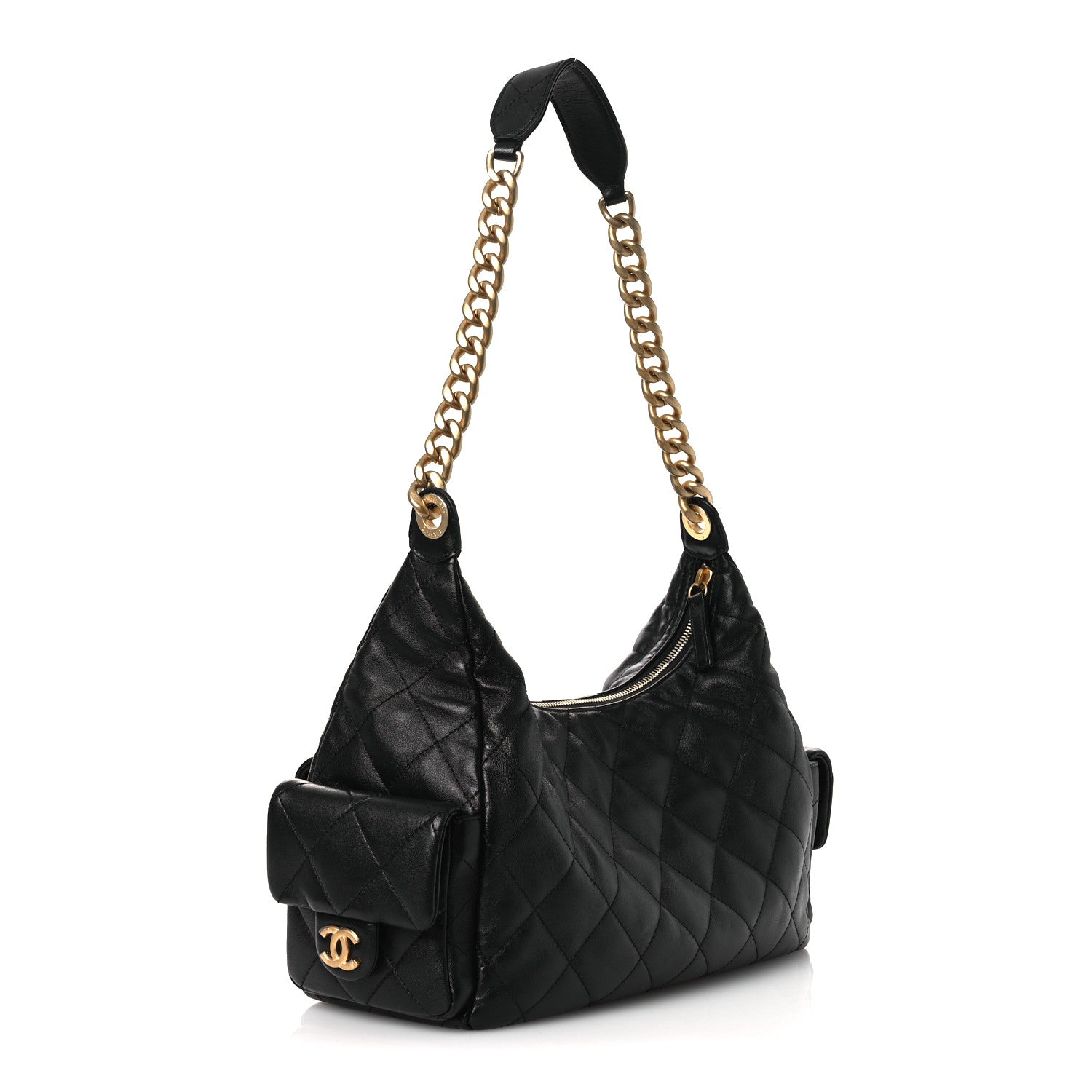 Chanel Shiny Lambskin Quilted Trendy Pockets Hobo Black 2 of 13