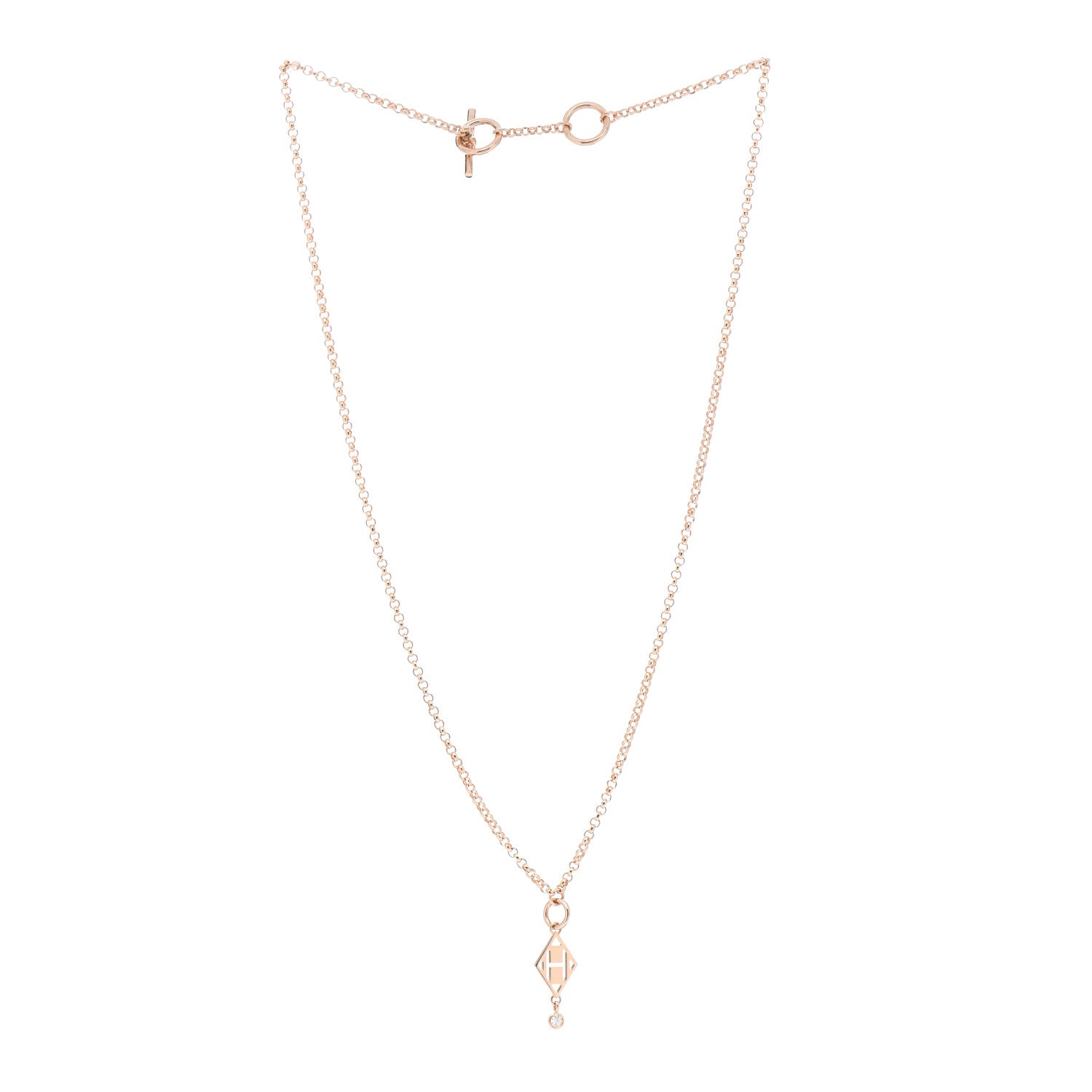 Hermes 18K Rose Gold Diamond Gambade Pendant Necklace 3 of 5