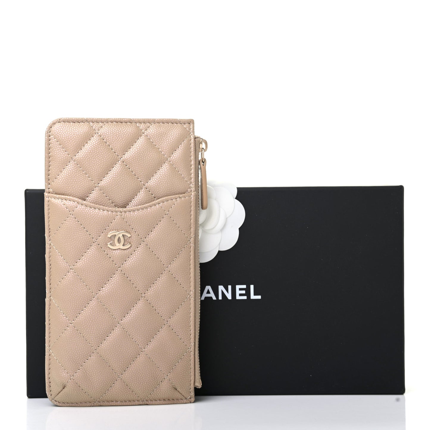 Iridescent Caviar Quilted Classic iPhone Pouch Dark Beige