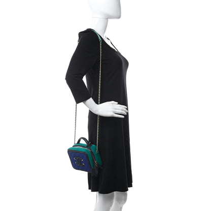 Chanel Jersey Quilted Small CC Filigree Vanity Case Blue Green 2 of 10