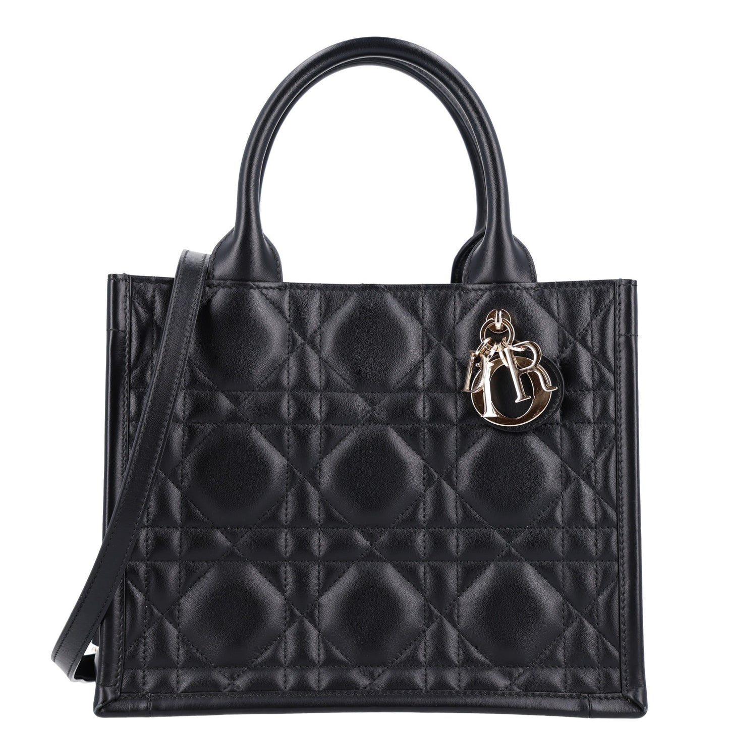 Calfskin Macro Cannage Small Book Tote Black