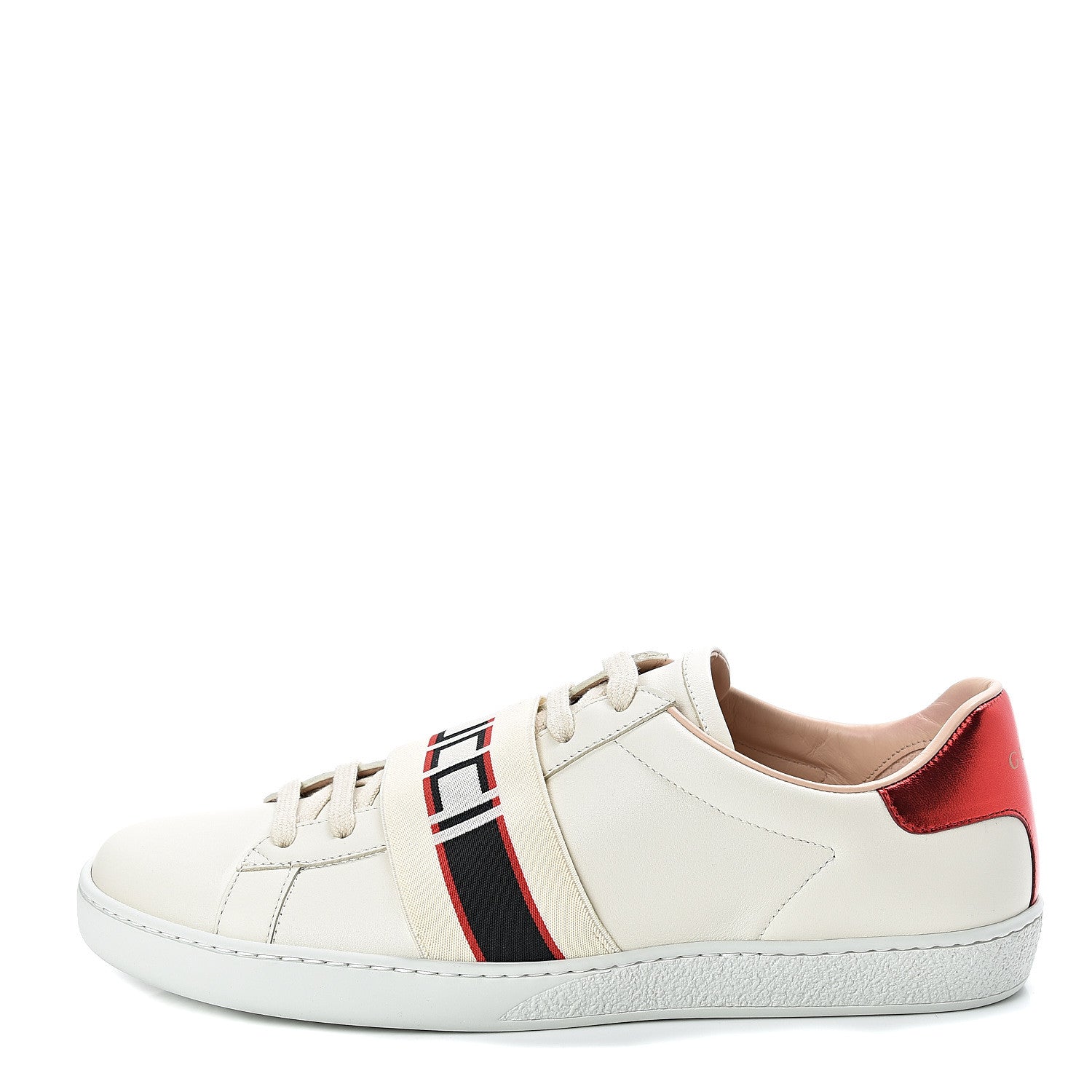 Gucci Calfskin Stripe Womens New Ace Sneakers 39.5 New Mystic White Ecru Red Flame 1 of 8