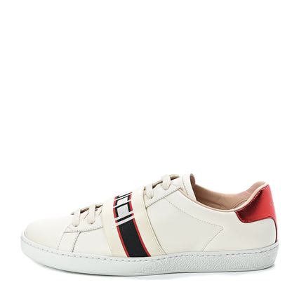 Gucci Calfskin Stripe Womens New Ace Sneakers 39.5 New Mystic White Ecru Red Flame 1 of 8