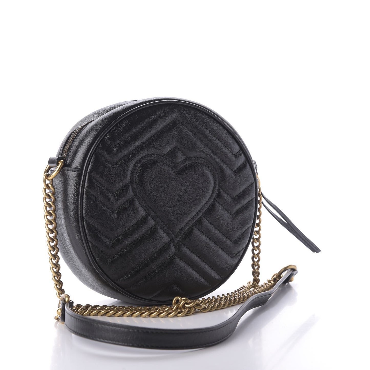 Azalea Calfskin Matelasse Heart Mini GG Marmont Round Shoulder Bag Black