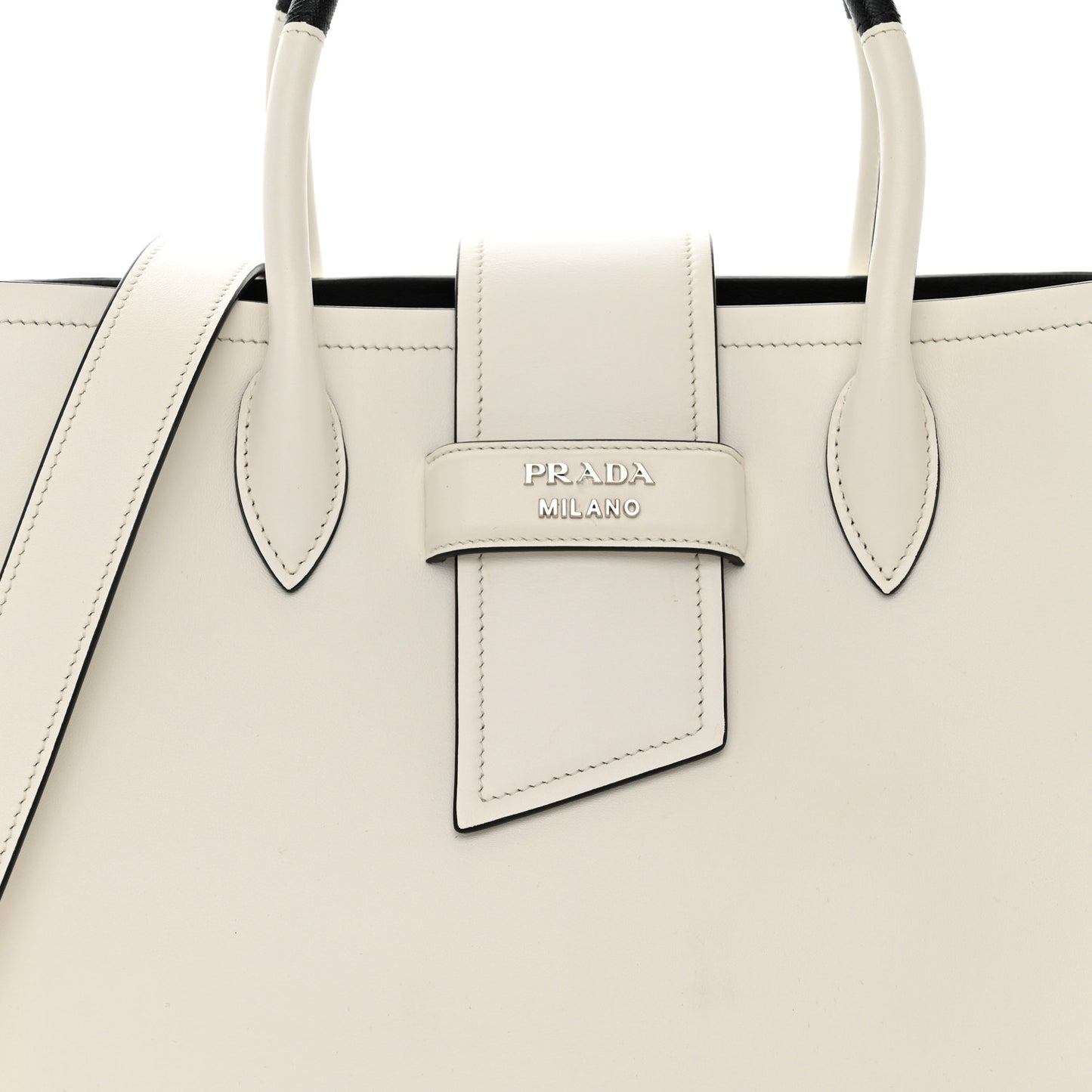 Soft Calfskin Ribbon Tote White Black
