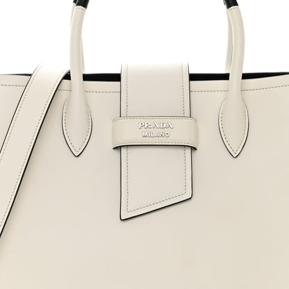 Prada Soft Calfskin Ribbon Tote White Black 8 of 10