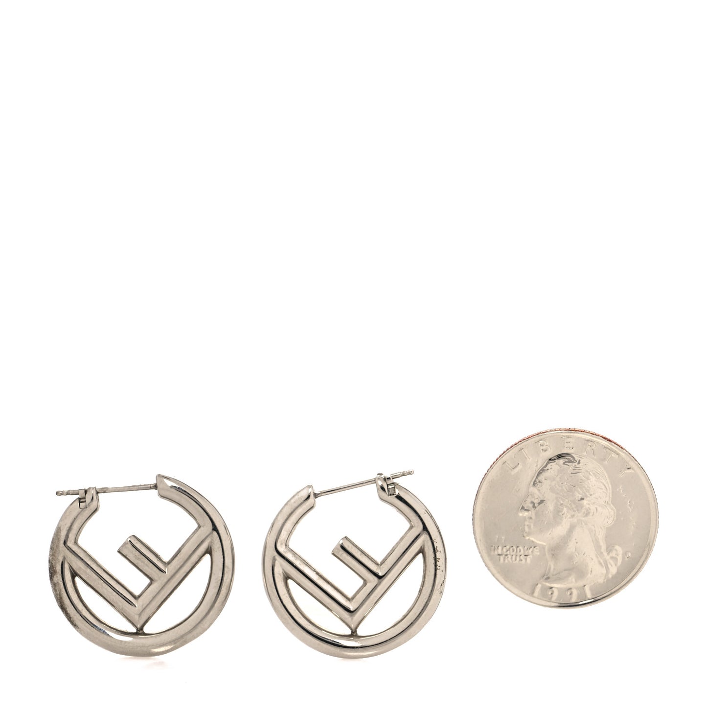 Metal FF Hoop Earrings Silver