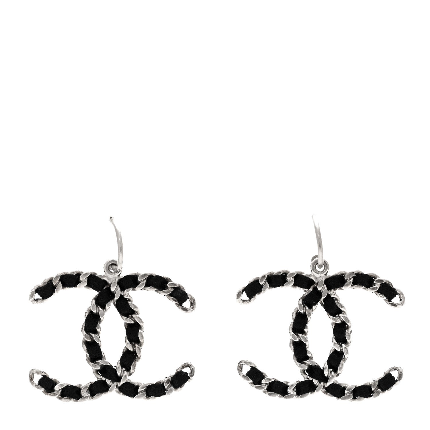Chanel Lambskin CC Chain Drop Earrings Black Silver 1 of 5