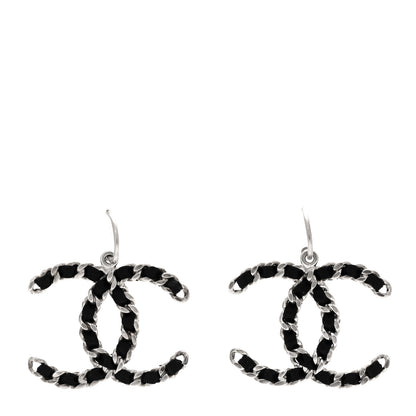 Chanel Lambskin CC Chain Drop Earrings Black Silver 1 of 5