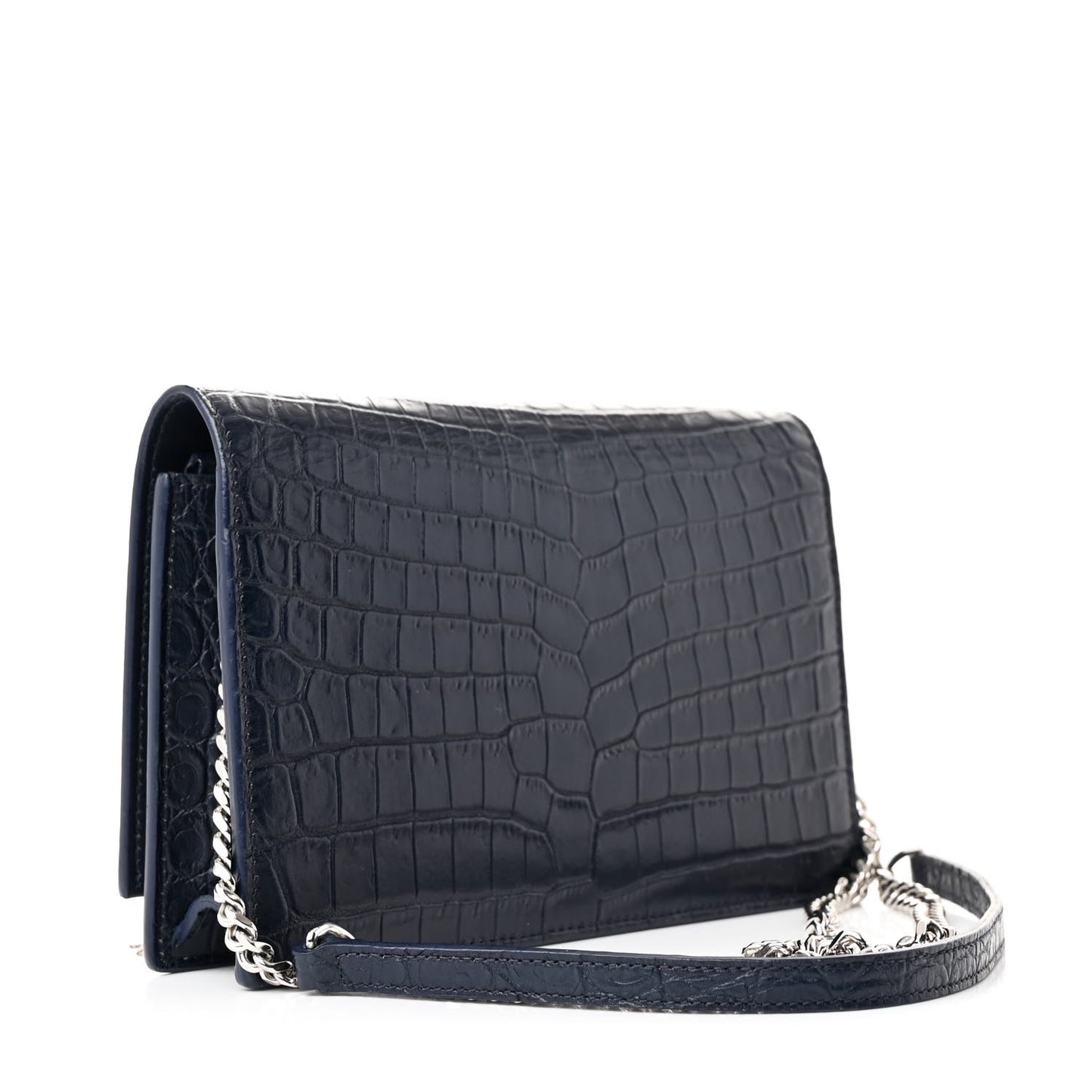 Calfskin Crocodile Embossed Kate Monogram Tassel Chain Wallet Deep Marine