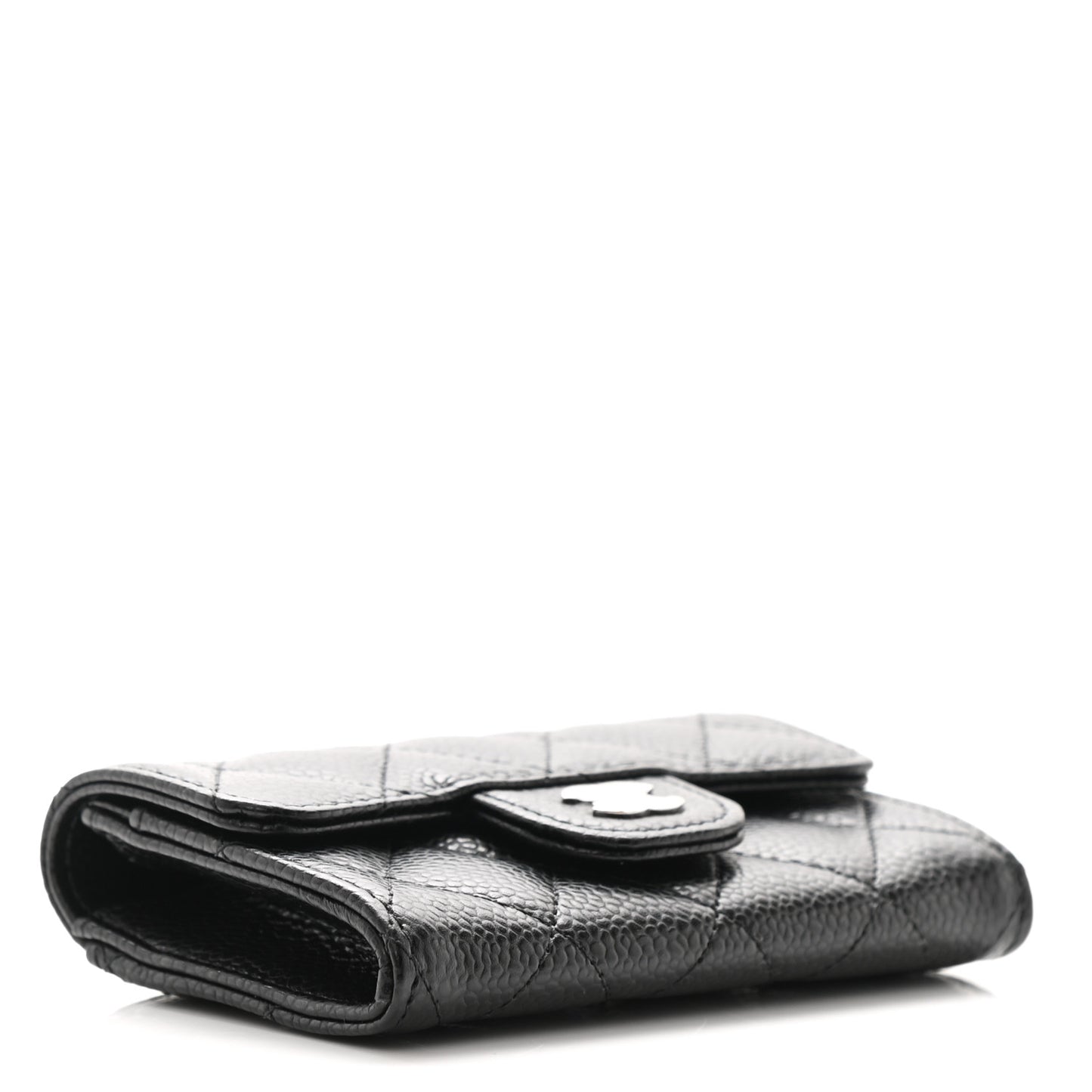 Caviar Quilted Flap Card Holder Wallet Black