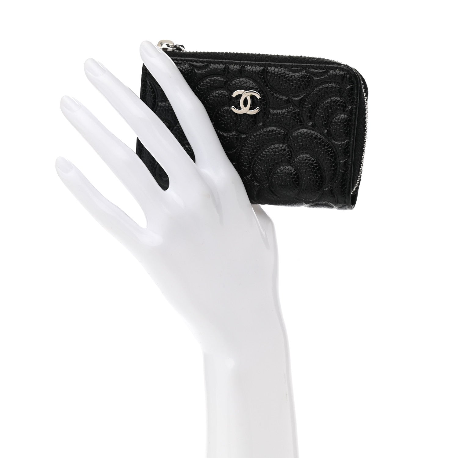 Chanel Caviar Camellia Embossed Key Holder Case Black 2 of 8