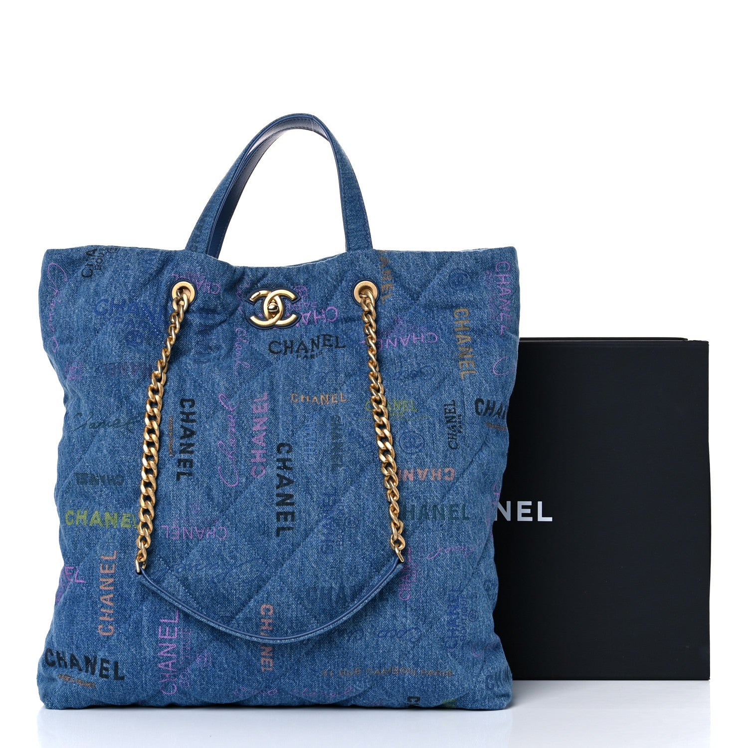 Chanel Denim Quilted Denim Mood Maxi Shopping Bag Blue Multicolor 10 of 10