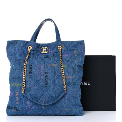 Chanel Denim Quilted Denim Mood Maxi Shopping Bag Blue Multicolor 10 of 10
