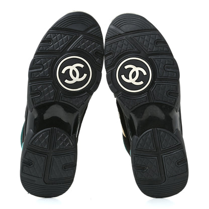 Chanel Fabric Calfskin Suede CC Womens Sneakers 41 Black Turquoise Gold 6 of 12