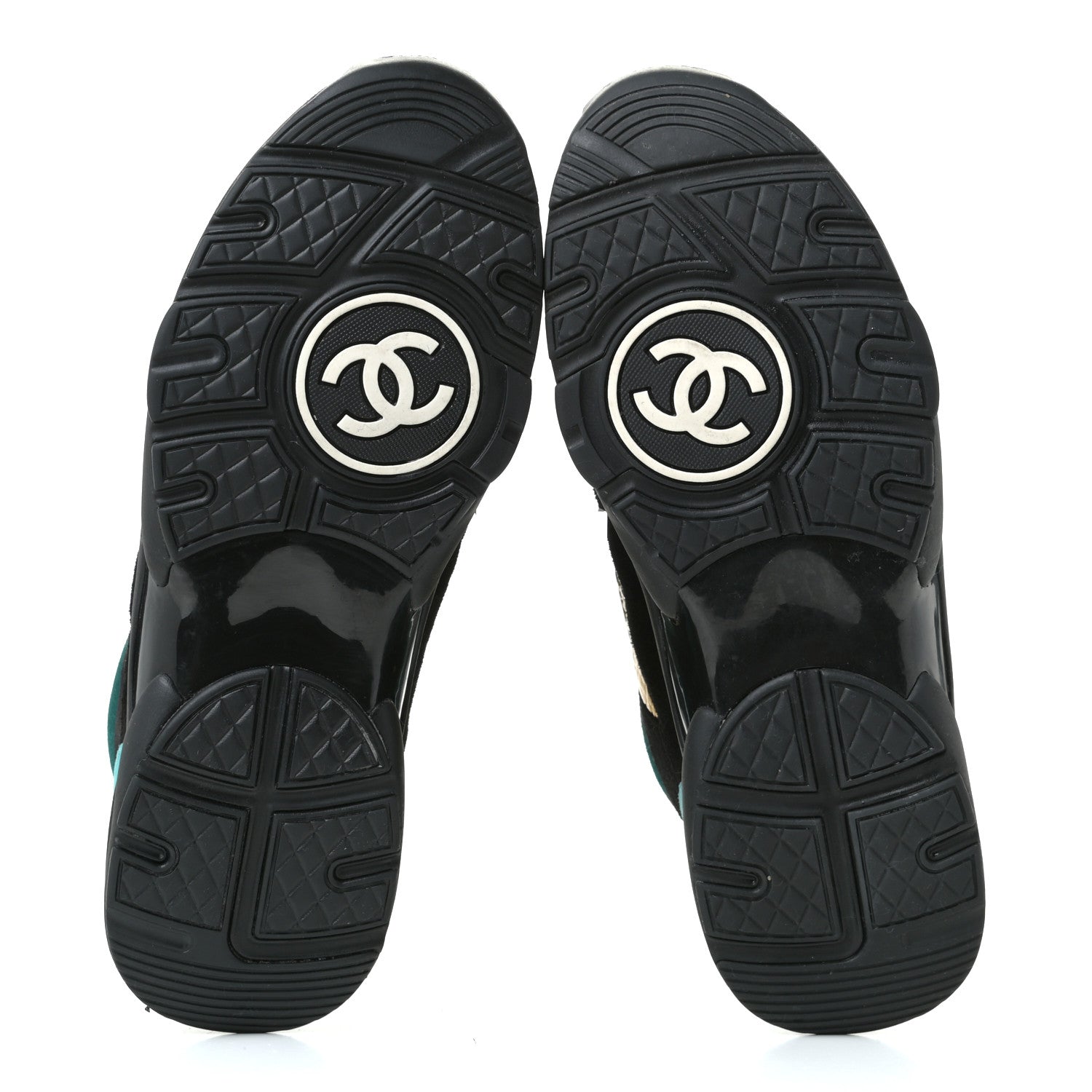 Chanel Fabric Calfskin Suede CC Womens Sneakers 41 Black Turquoise Gold 6 of 12