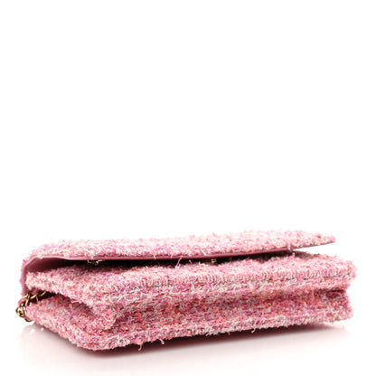 Chanel Tweed Quilted Wallet On Chain WOC Pink 4 of 12