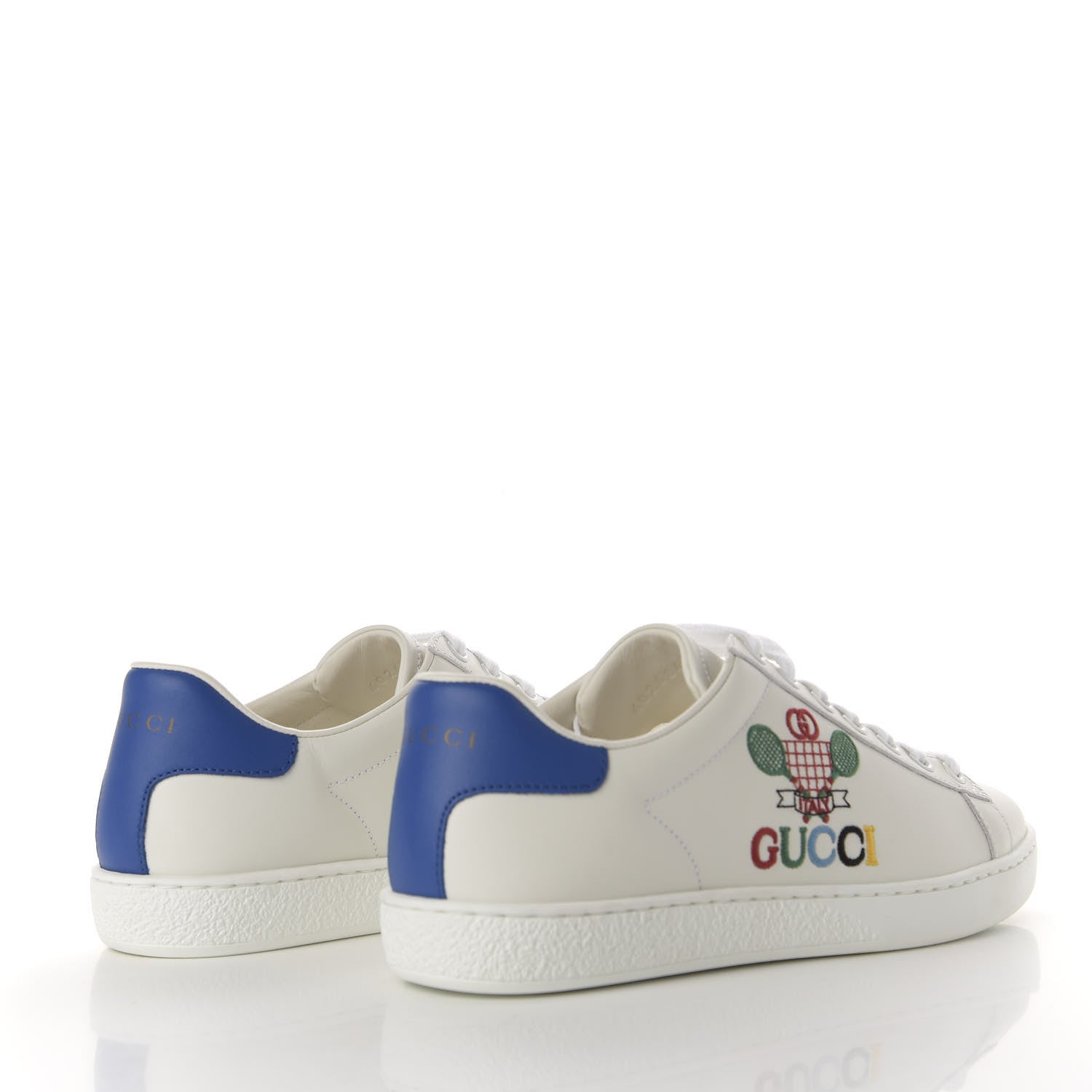 Gucci Calfskin Miro Soft Tennis Embroidered Womens Ace Sneakers 36.5 White Rio Blue 4 of 10