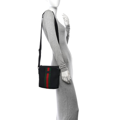 Gucci Techno Canvas Selleria Calfskin Web Small Flat Messenger Bag Black 2 of 10