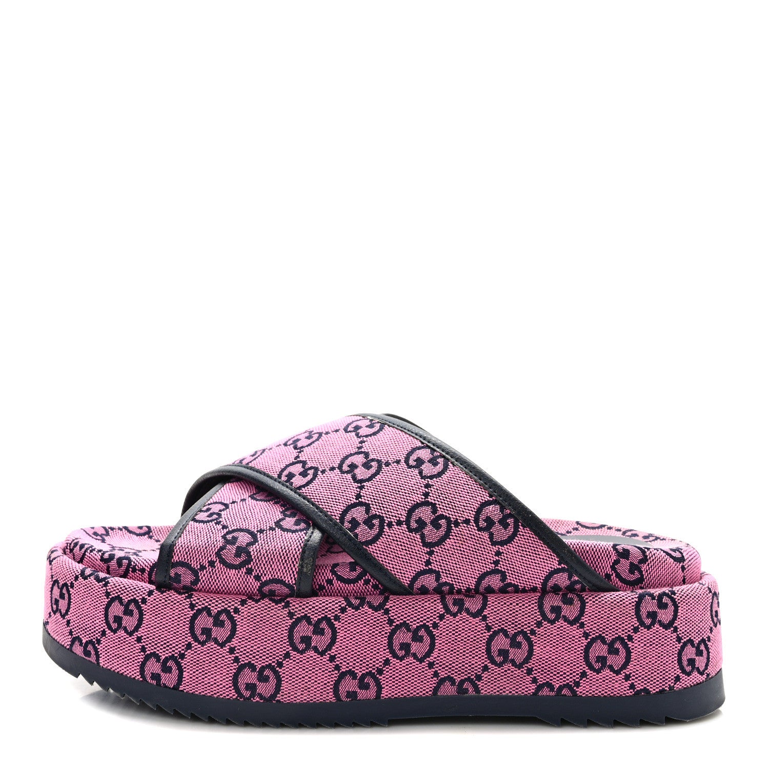 Gucci Monogram Multicolor Criss Cross Platform Slide Sandals 37.5 Pink Blue 1 of 8