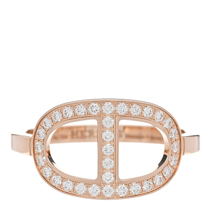 Hermes 18K Rose Gold Diamond MM Chaine d'Ancre Contour Ring 50 5.25 1 of 5