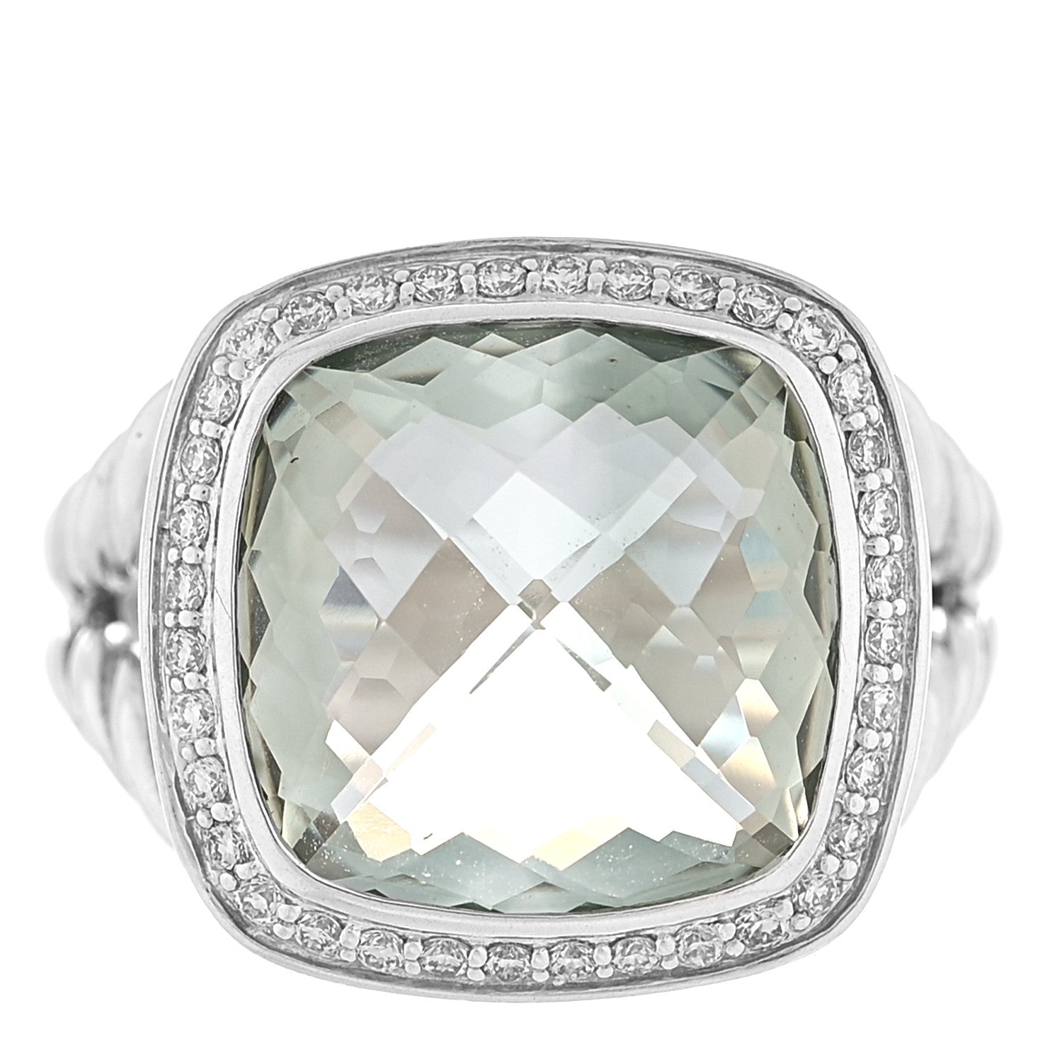 David Yurman Sterling Silver Diamond Prasiolite 14mm Albion Ring 59 8.75 1 of 5