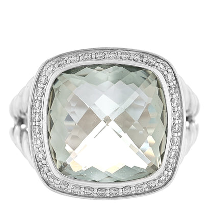 David Yurman Sterling Silver Diamond Prasiolite 14mm Albion Ring 59 8.75 1 of 5