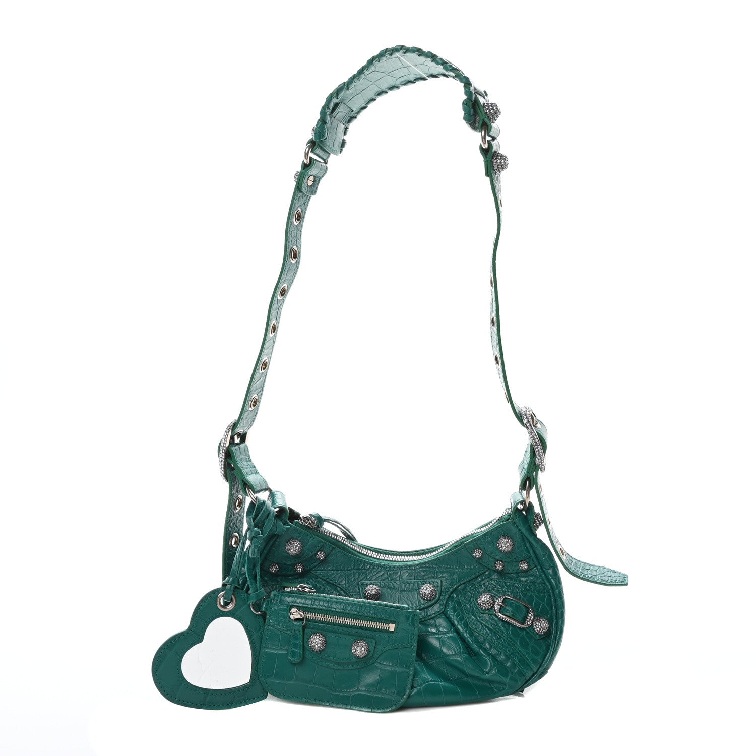 Balenciaga Extra Supple Calfskin Crystal Crocodile Embossed Le Cagole Shoulder Bag XS Jade 1 of 11
