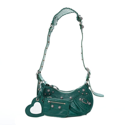 Balenciaga Extra Supple Calfskin Crystal Crocodile Embossed Le Cagole Shoulder Bag XS Jade 1 of 11