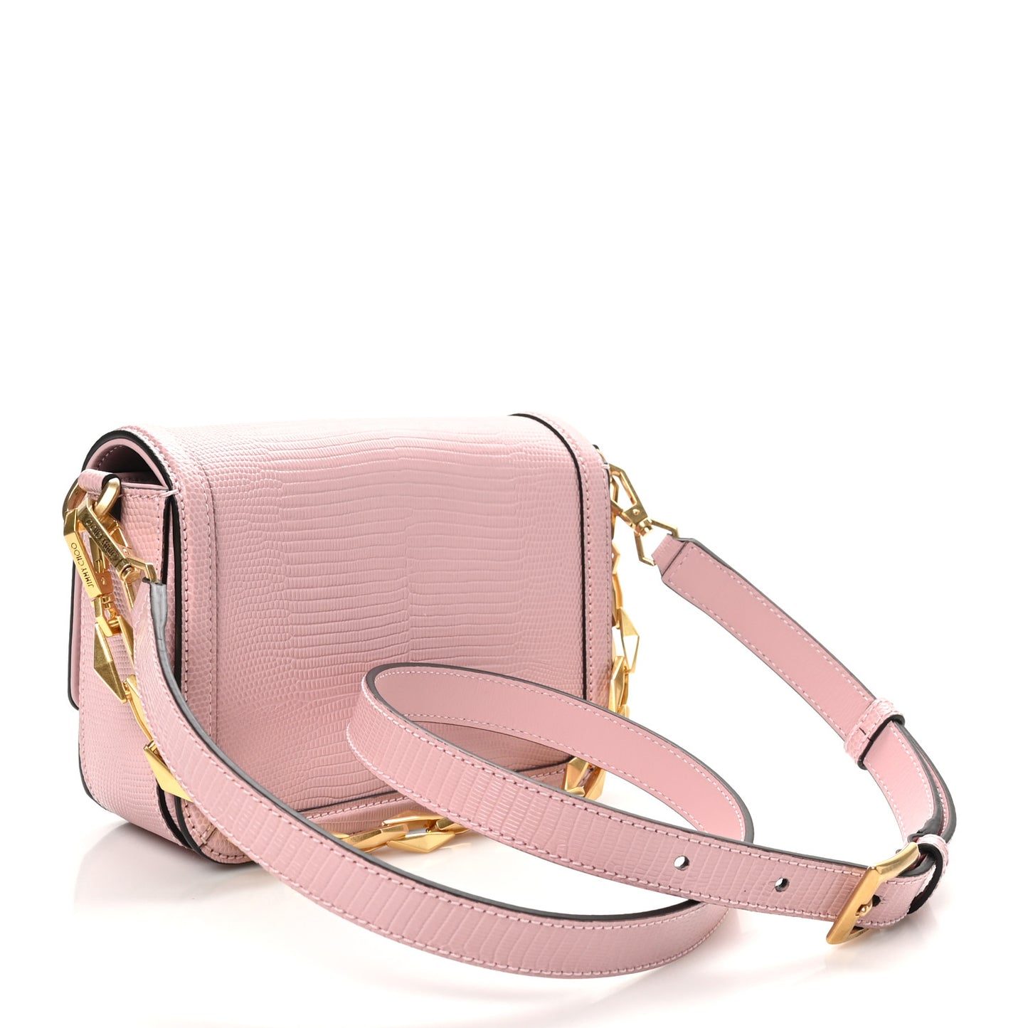 Lizard Embossed Diamond Crossbody Bag Pink